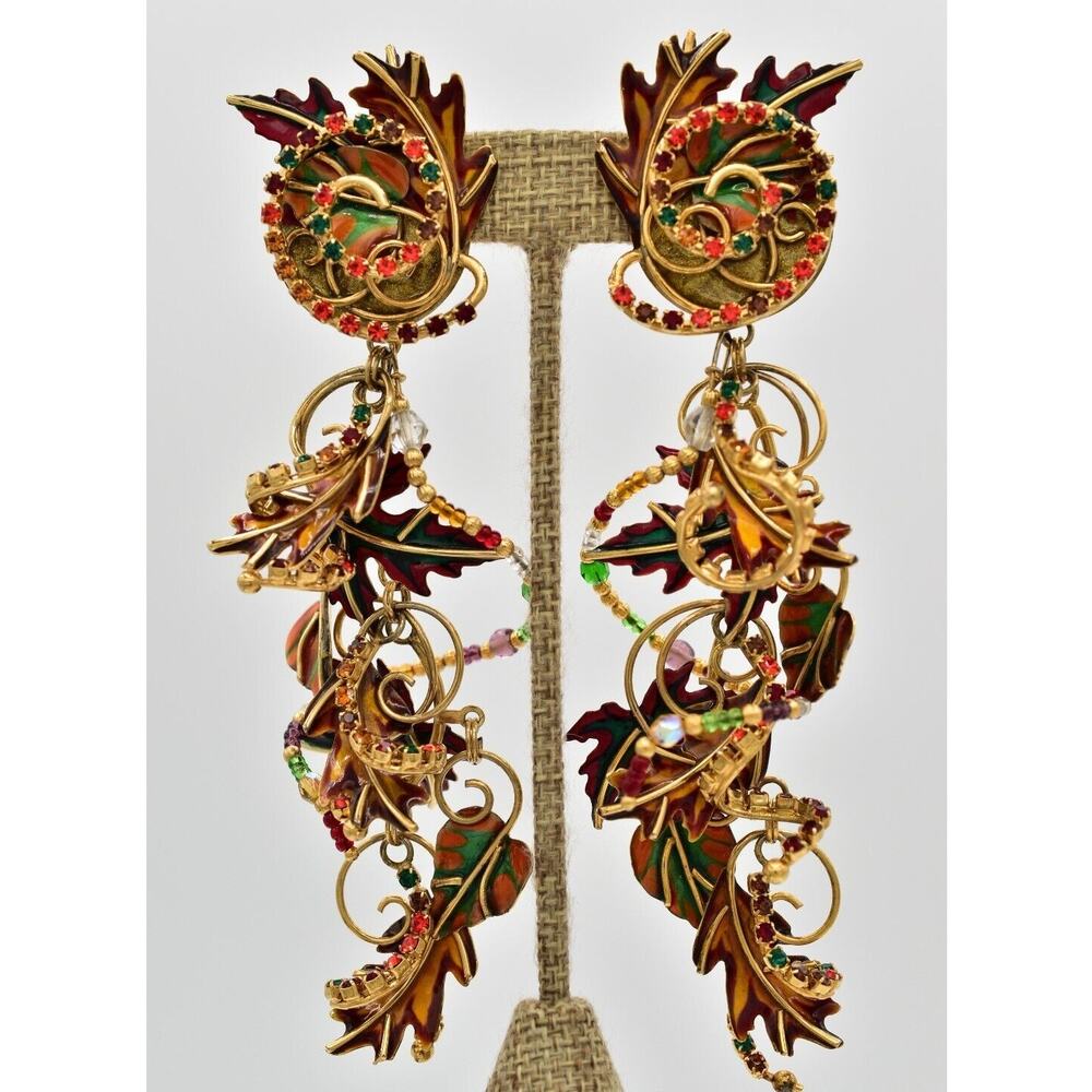 Lunch At The Ritz Vintage Autumn Leaf Clip On Earrings Fall Leaves Signed Bin1